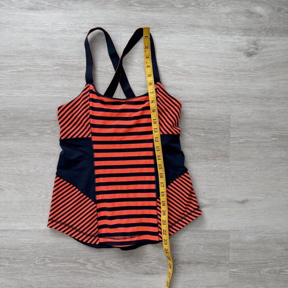 Lululemon Striped Tank Top Orange Navy Blue Strappy Back Built-in Bra Size 2/4 - Picture 5 of 8
